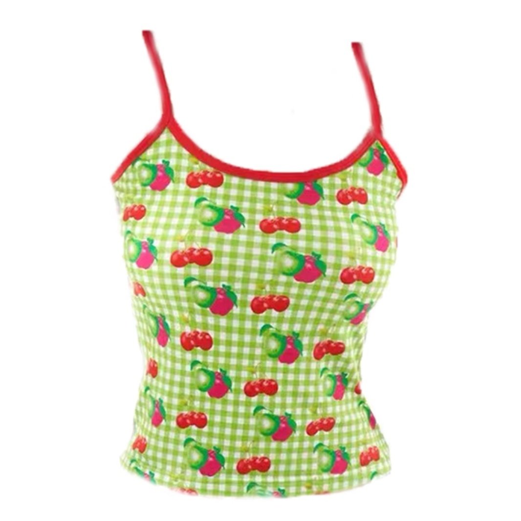 Cute Fruit Plaid Cherry Apple Sleeveless Women's Vest