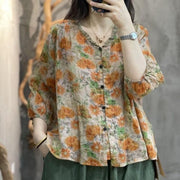Casual Cotton Linen 3/4 Sleeve Shirt