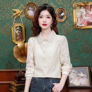 Elegant French Lace Puff Sleeve Shirt