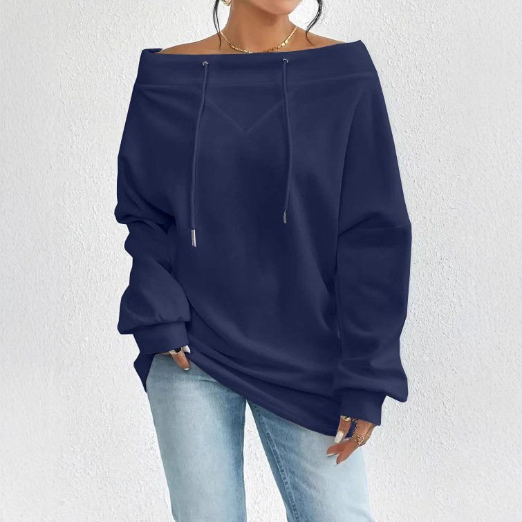 Plus Size Off-Shoulder Casual Drawstring Top