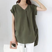 Chic V-Neck Pleated Irregular Stitching Blouse