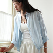 Tencel Linen Stand Collar Loose Button Shirt