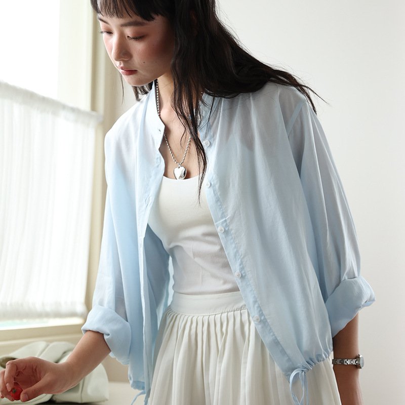Tencel Linen Stand Collar Loose Button Shirt