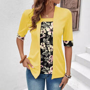 Women's Layered Print Tee Casual Five-Quarter Sleeve Top