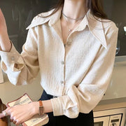 Chiffon Pointed Collar Loose White Shirt Dress