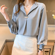 Chic V-Neck Long Sleeve Chiffon Work Blouse