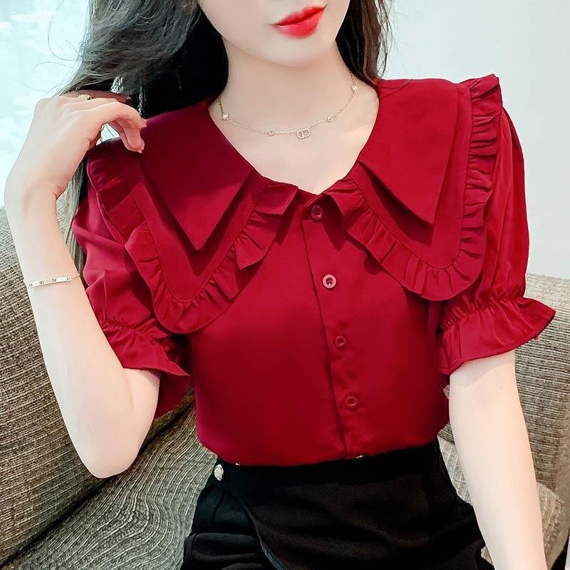 Chic Double Doll Collar Chiffon Shirt