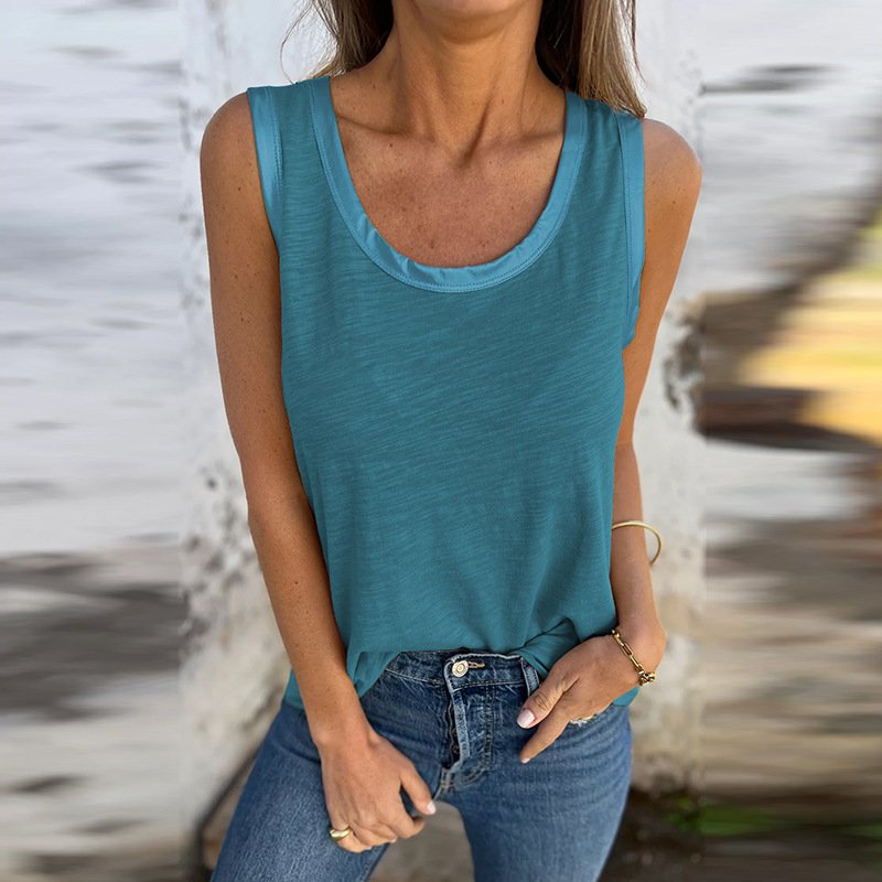 Women's Casual Loose Knit Sleeveless Round Neck Sweater Vest