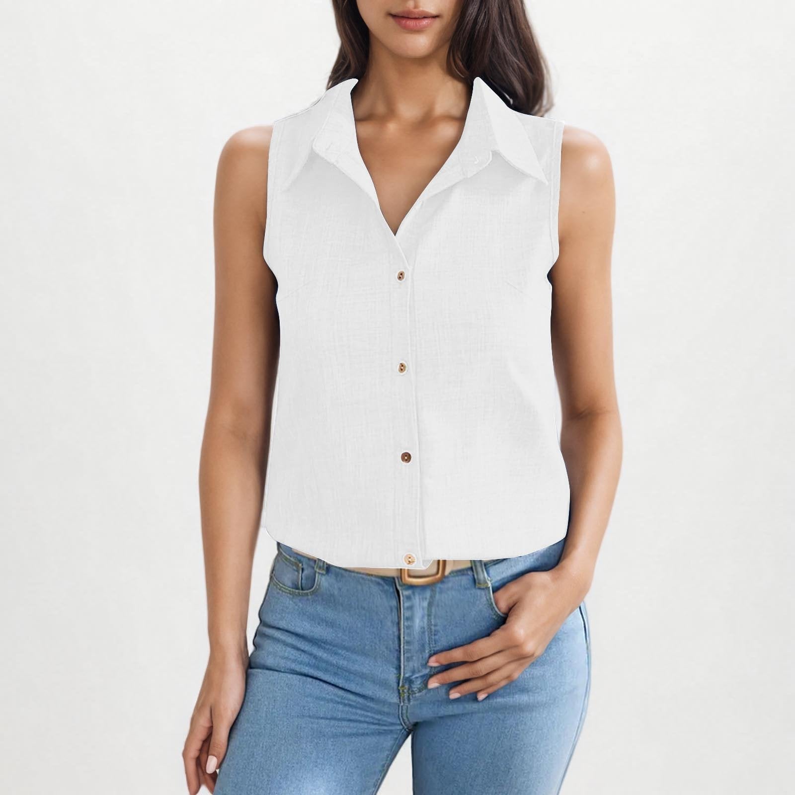 Women's Linen Button Sleeveless Shirt