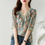 Women's V-Neck Floral Chiffon Blouse