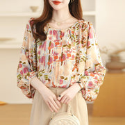 French Vintage Floral Lantern Sleeve Blouse