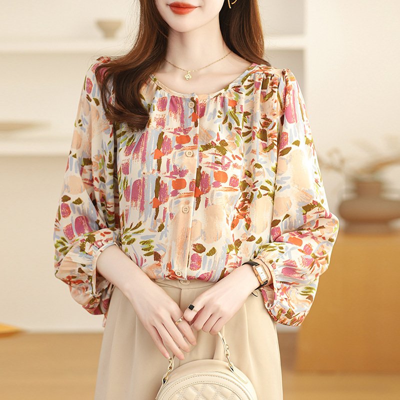 French Vintage Floral Lantern Sleeve Blouse