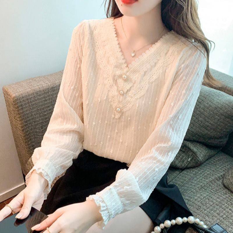 Elegant Chiffon Lace Shirt Youthful Comfy Blouse