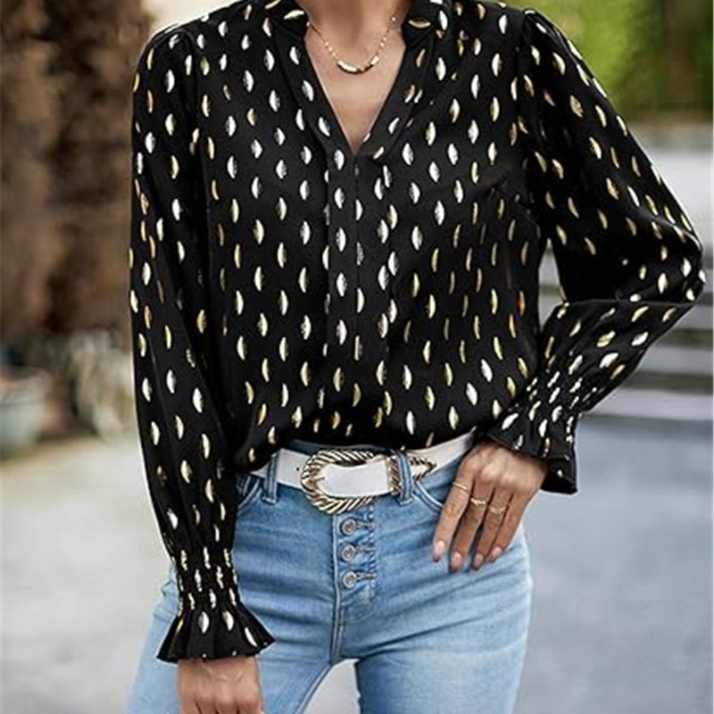 Chic Bubble Long Sleeve Bronzing Blouse for Women