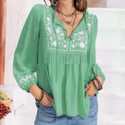 Embroidered Lantern Sleeve Women's Top