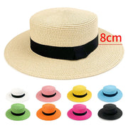 21-Color Square Buckle Dome Panama Flat Straw Hat for Women