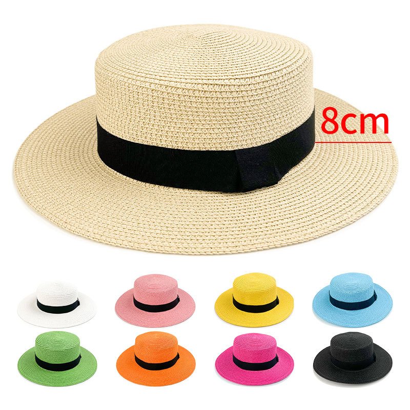 21-Color Square Buckle Dome Panama Flat Straw Hat for Women