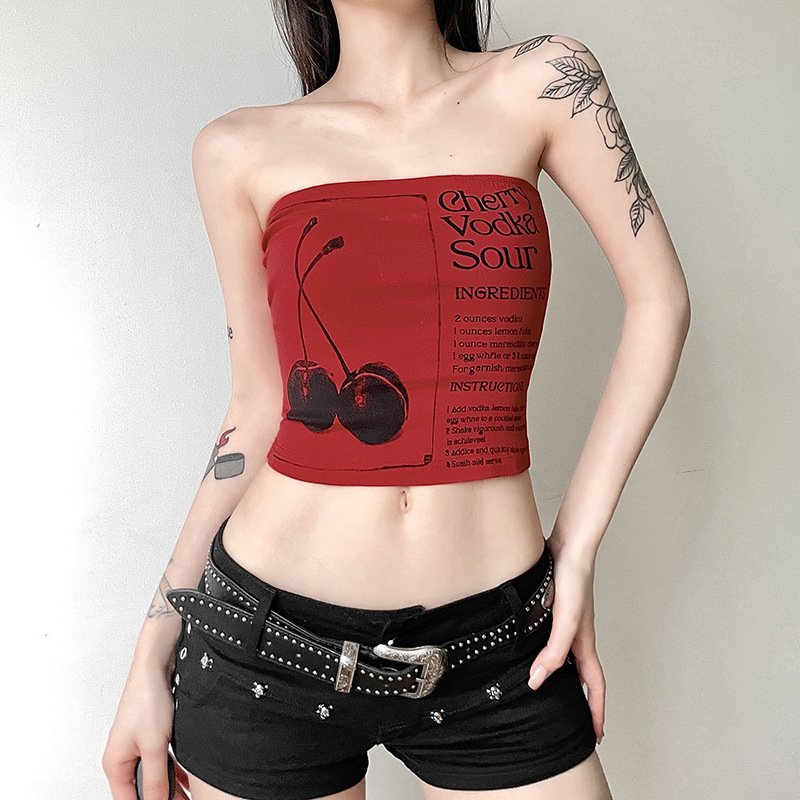 Women's Letter Print Slim Fit Tube Top Short Vest