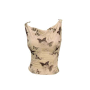 Retro Butterfly Print Sleeveless Camisole Vest