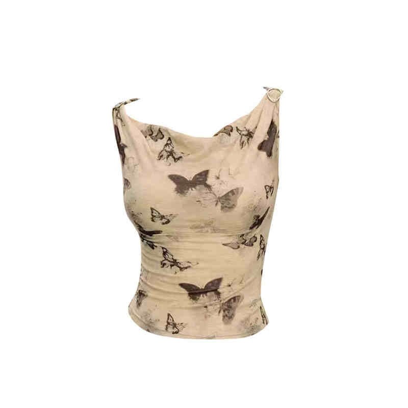 Retro Butterfly Print Sleeveless Camisole Vest
