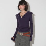 Women's Slim-Fit Collared Long Sleeve Top