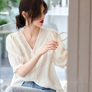 Chic Retro French V-Neck Short Sleeve Blouse