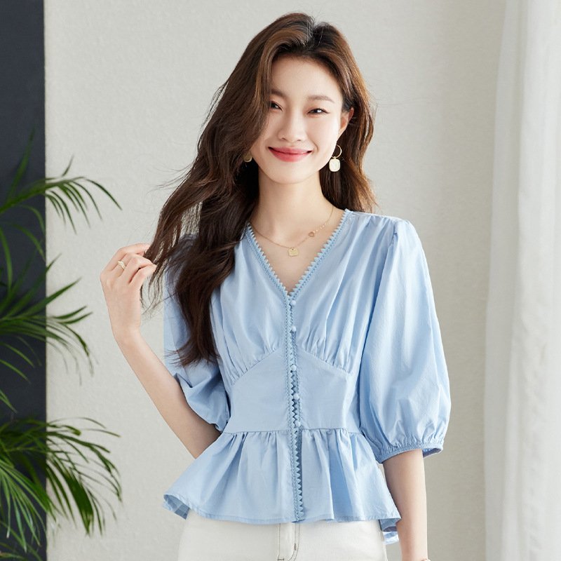 Women's Slim-Fit V-Neck Short-Sleeve Cotton Summer Top