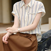 Casual Striped Raglan Sleeve Cotton Shirt for Women