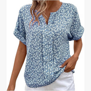 Casual V-Neck Short Sleeve Printed Loose Blouse
