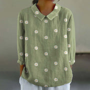 Vintage Floral Chinese-Style Bamboo Linen Blouse