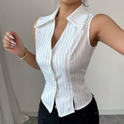 Chic Striped Sleeveless Slim-Fit Summer Shirt
