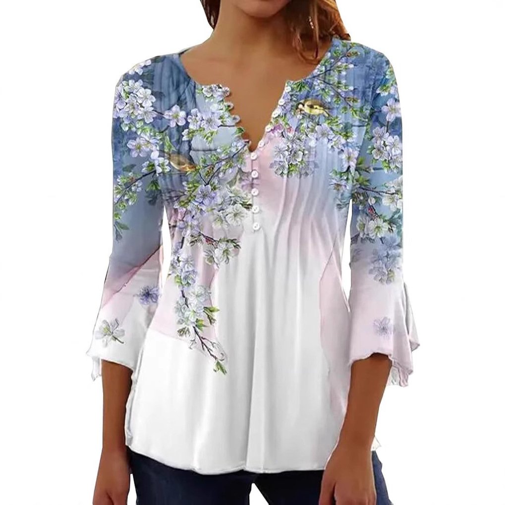Chic V-Neck Half-Sleeve 3D Print Women's Top