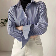 Women's Blue Striped Professional Button-Down Shirt