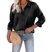 Women's Elegant Long Sleeve Satin Button-Down Shirt