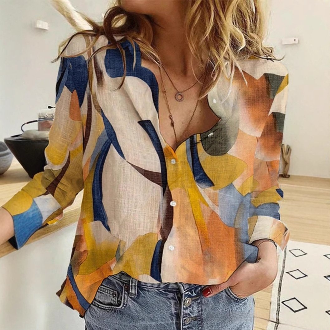 Women's Floral Print Lantern Sleeve Loose Shirt