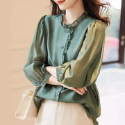 Chic Puff Sleeve Women's Solid Color Blouse
