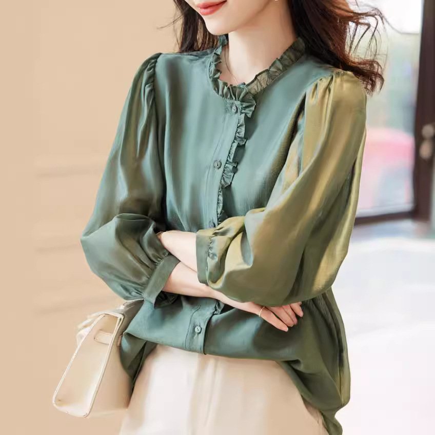 Chic Puff Sleeve Women's Solid Color Blouse