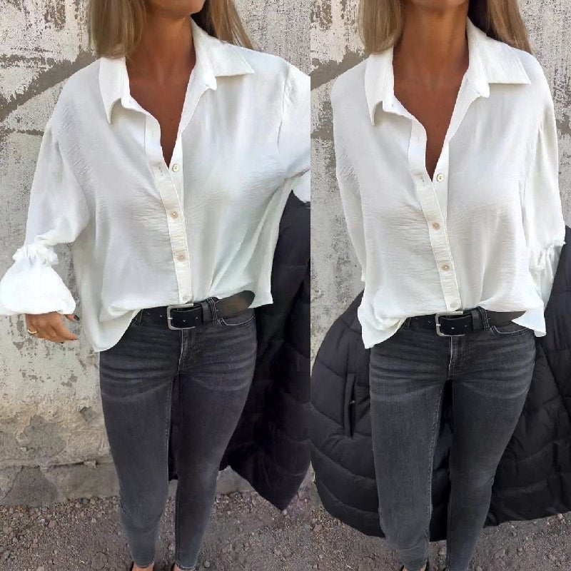 Minimalist Long Sleeve Loose White Button Shirt