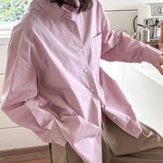 Chic Korean Lapel Long Sleeve Cotton Shirt