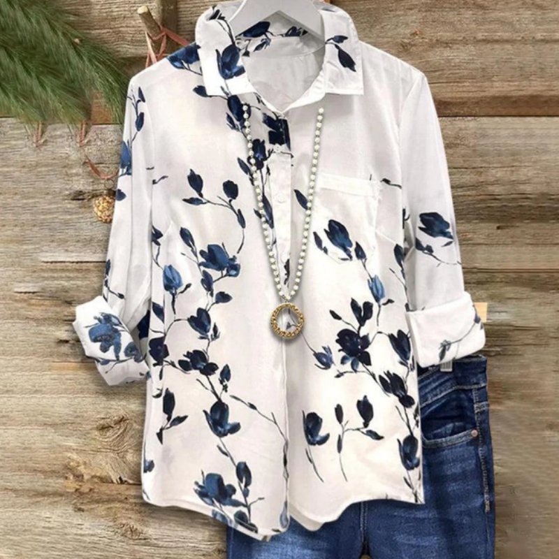Chic Women's Printed Long-Sleeve Blouse