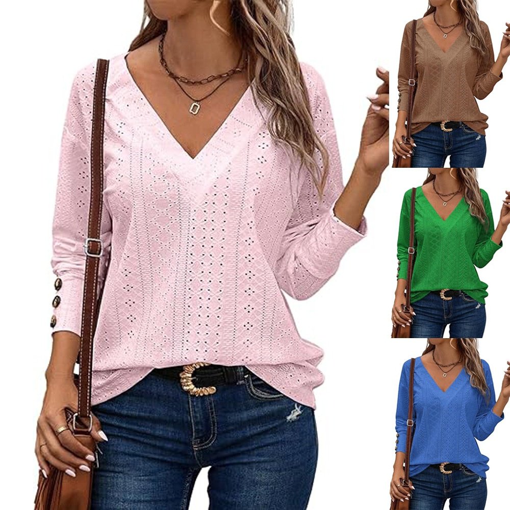 Women's Lace Hollow-Out Casual Long Sleeve Shirt