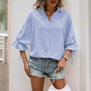 Chic Striped V-Neck Batwing Sleeve Casual Blouse