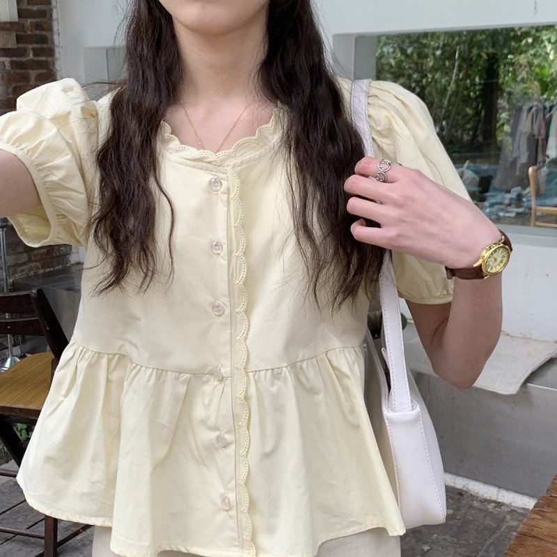 Chic Summer Puff Sleeve Cotton Blouse