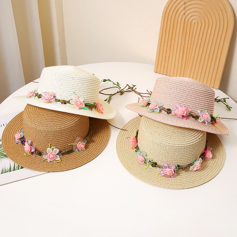 Beach Sun Hat for Women - Flat Straw Sun Protection