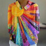 Women's Floral Digital Print 3/4 Sleeve Linen Top