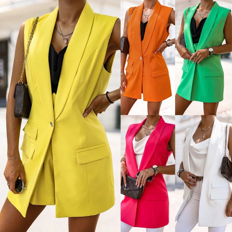 Women's Mid-Length Vest Suit Jacket Set