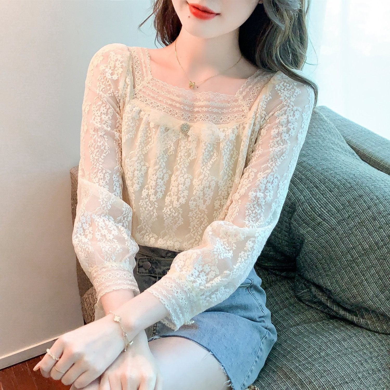 Chic Square Collar Chiffon Blouse for Fall & Winter