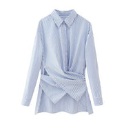 Casual Striped Long Sleeve Lace-Up Shirt