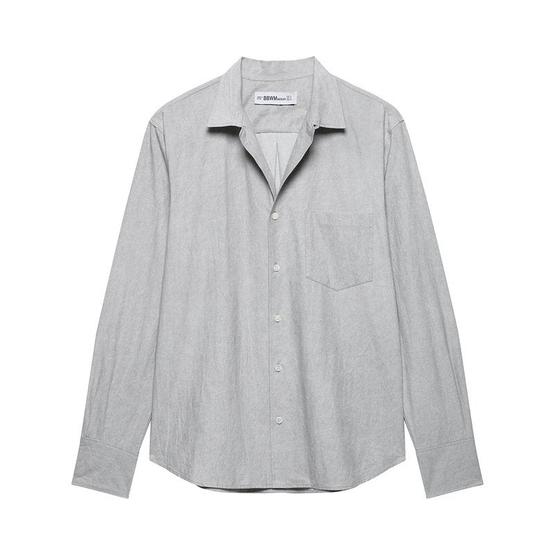 Chic Solid Color Pocket Long Sleeve Slim Street Shirt