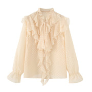 Chic French Tulle Long Sleeve Blouse